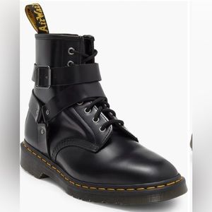 Size 9 Christofor Doc Martens black leather boots silver buckles zippered side